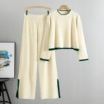 Women's autumn European and American fashion knitted suit short sweater wide leg pants two-piece suit
