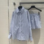Fashionable and elegant women's casual loose striped shirt shorts suit