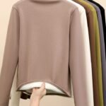 Thickened semi high neck Modal base sweater with added fleece, women's autumn and winter high-end feeling, black mid neck, inner layer warm top