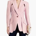 Design solid color suit with hollow out irregular suit jacket for women