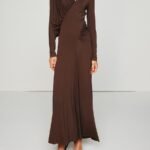 Asymmetric slim fit slimming long dress with V-neck design pleated solid color dress for women