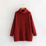 Solid color high neck sweater stacked collar pullover knitted mid to long style