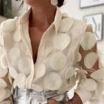 Perspective mesh embroidered long sleeved shirt
